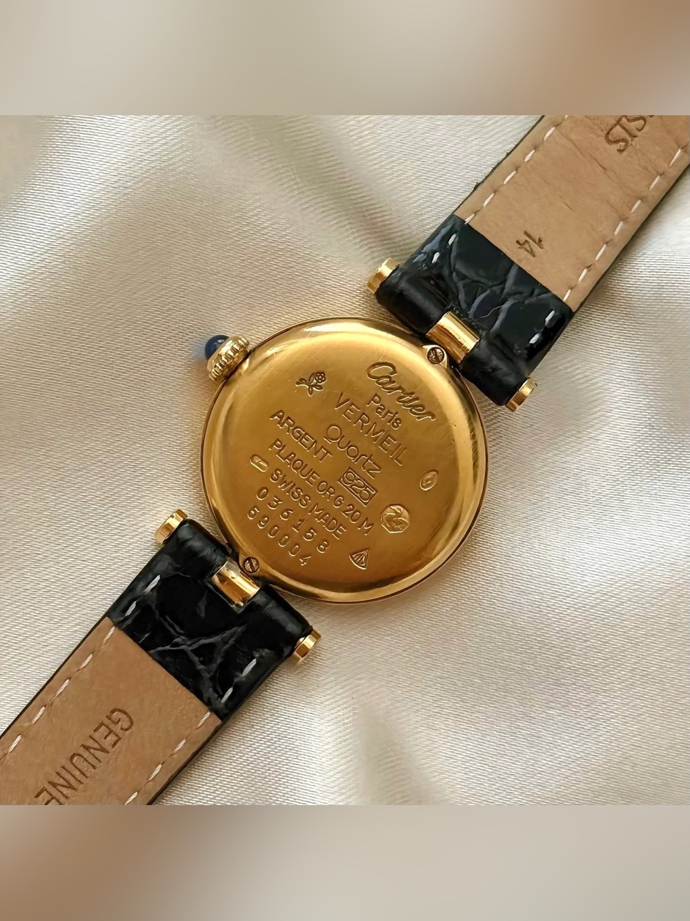 AUTHENTIC VINTAGE CARTIER BLACK LEATHER WATCH - WITH BOX - Picture 8 of 8